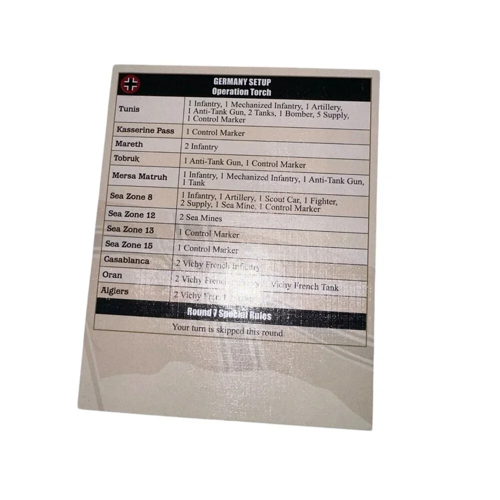 Hasbro Axis and Allies North Africa Board Game Country Cards Repalcement Parts